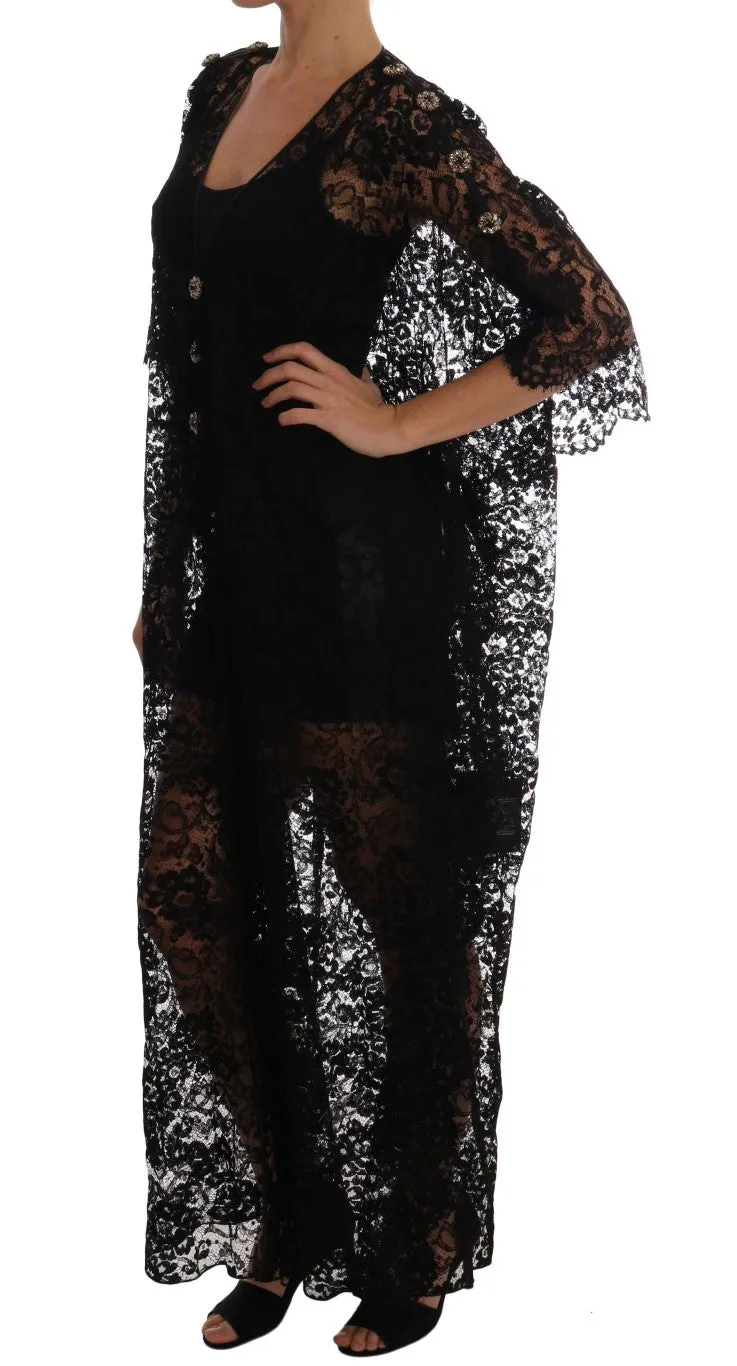 Black Floral Lace Crystal Dress