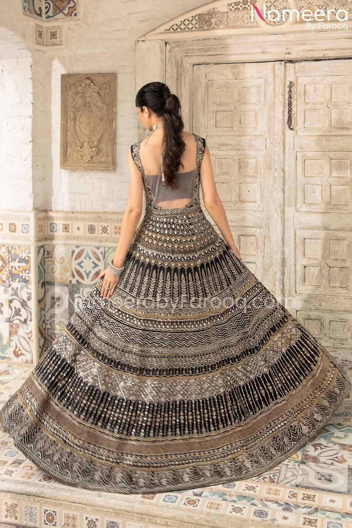 Black Lehenga with Bridal Gown Pakistani Dress #BS694