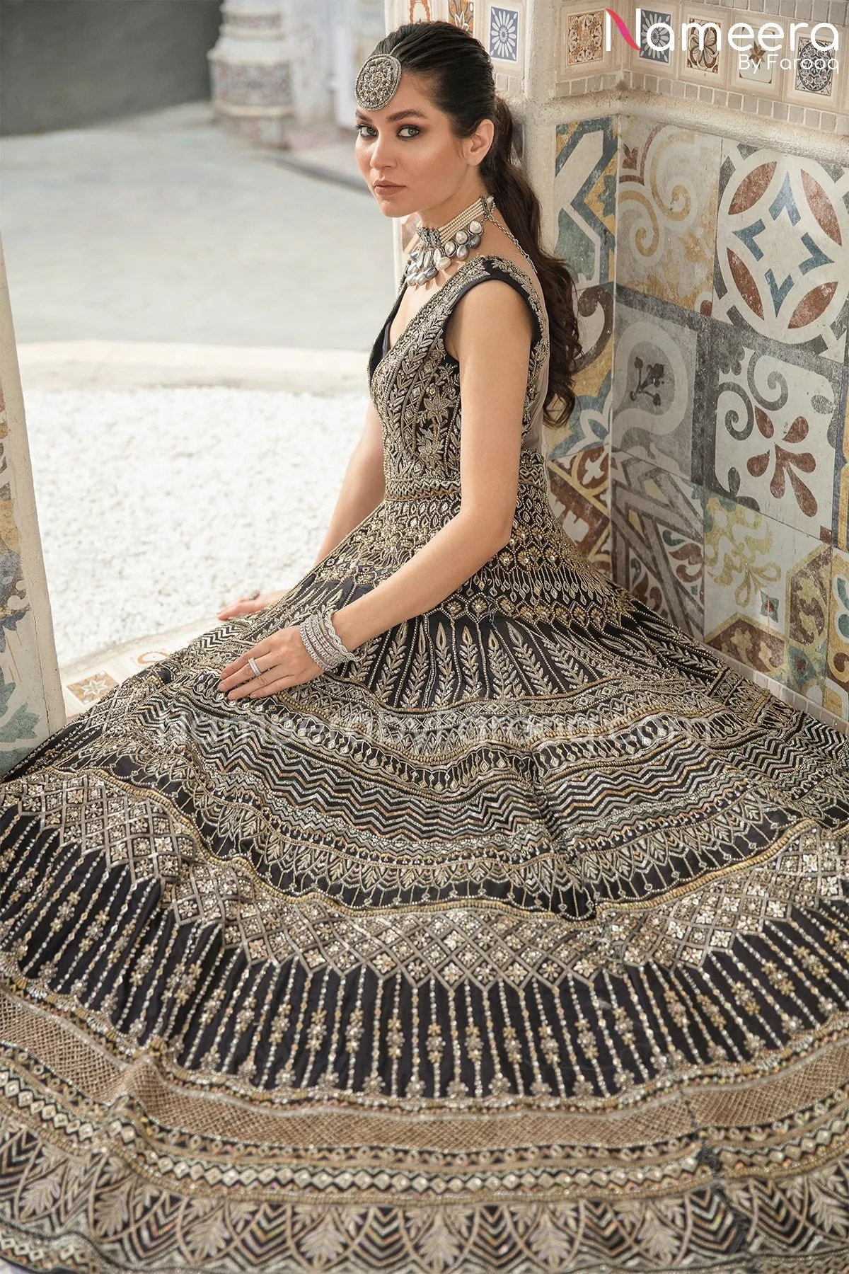 Black Lehenga with Bridal Gown Pakistani Dress #BS694