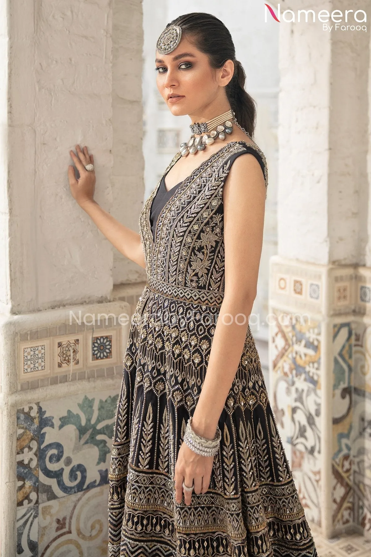 Black Lehenga with Bridal Gown Pakistani Dress #BS694