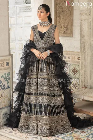 Black Lehenga with Bridal Gown Pakistani Dress #BS694