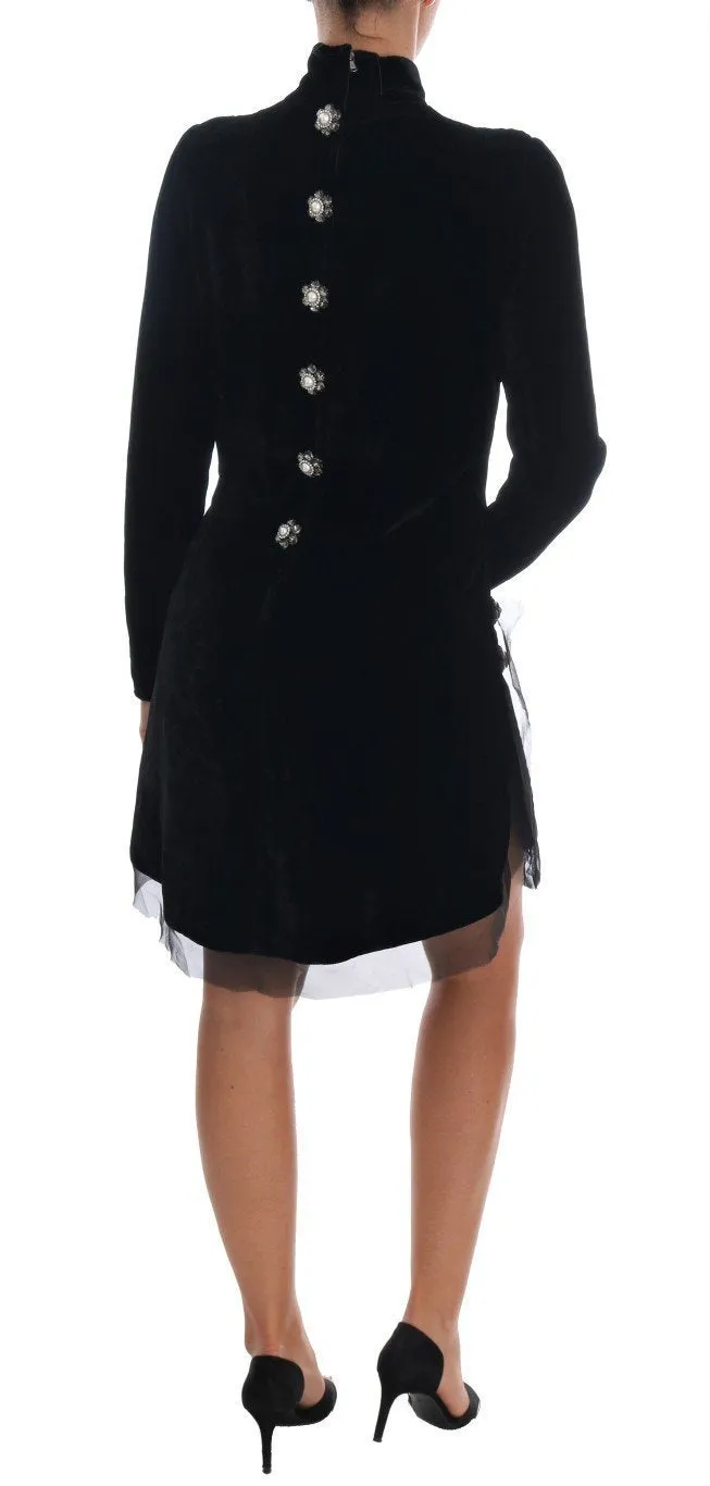 Black Mock-Neck Crystal Chandelier Dress