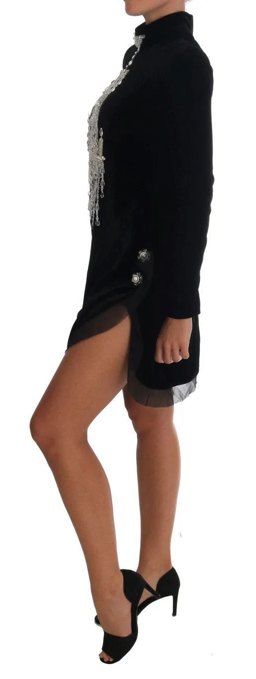 Black Mock-Neck Crystal Chandelier Dress