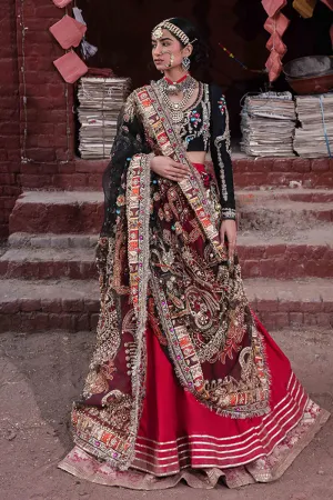 Black Red Lehenga Choli for Pakistani Bridal Dresses