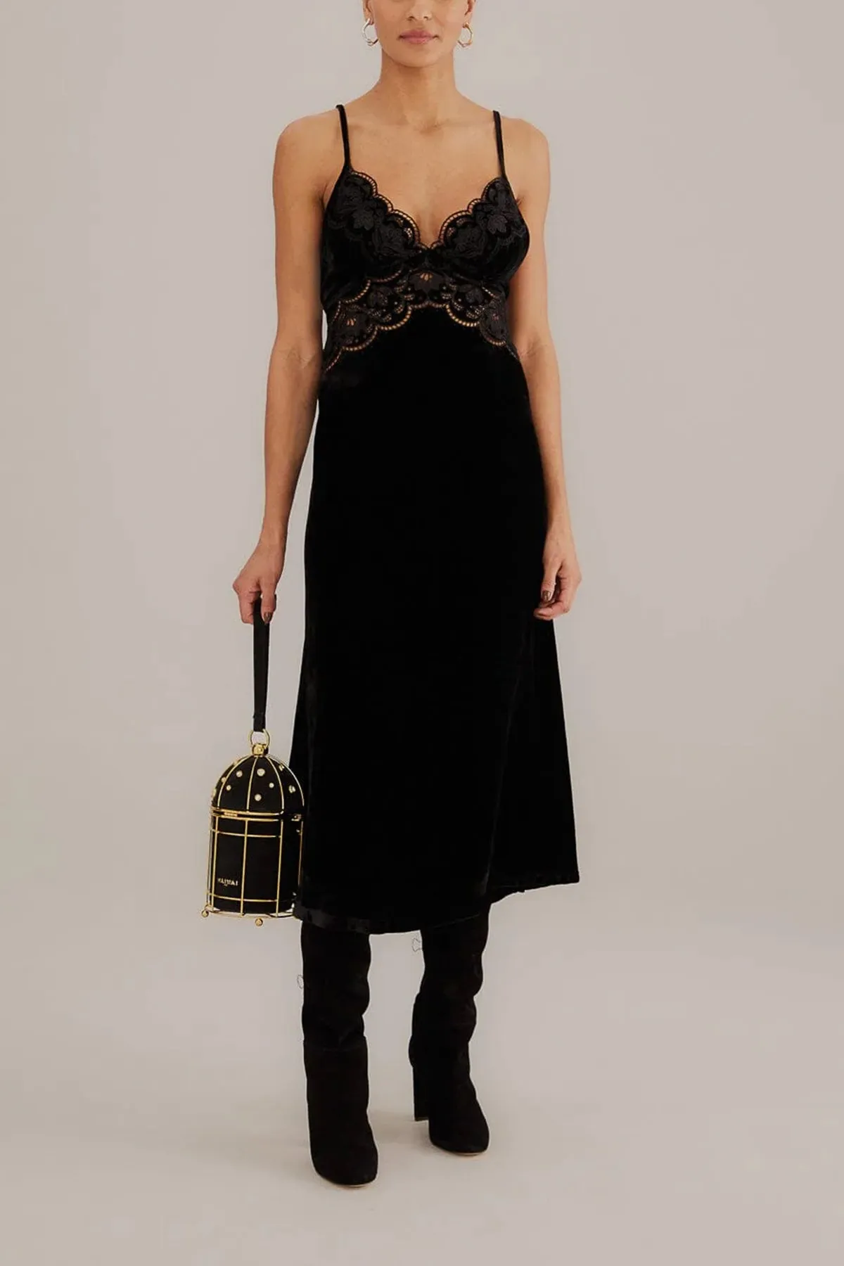 Black Richelieu Velvet Slip Dress