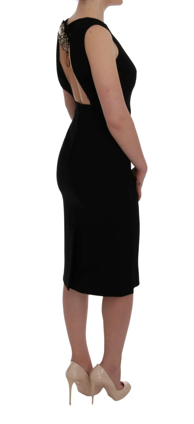 Black Stretch Crystal Sheath Dress