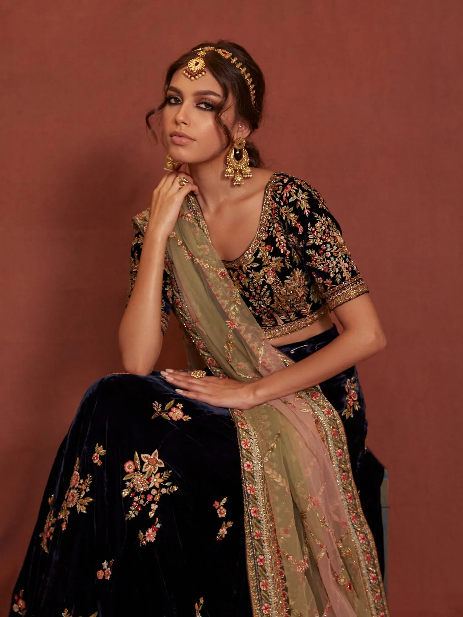 Black Velvet Lehenga Choli Pakistani Wedding Dresses