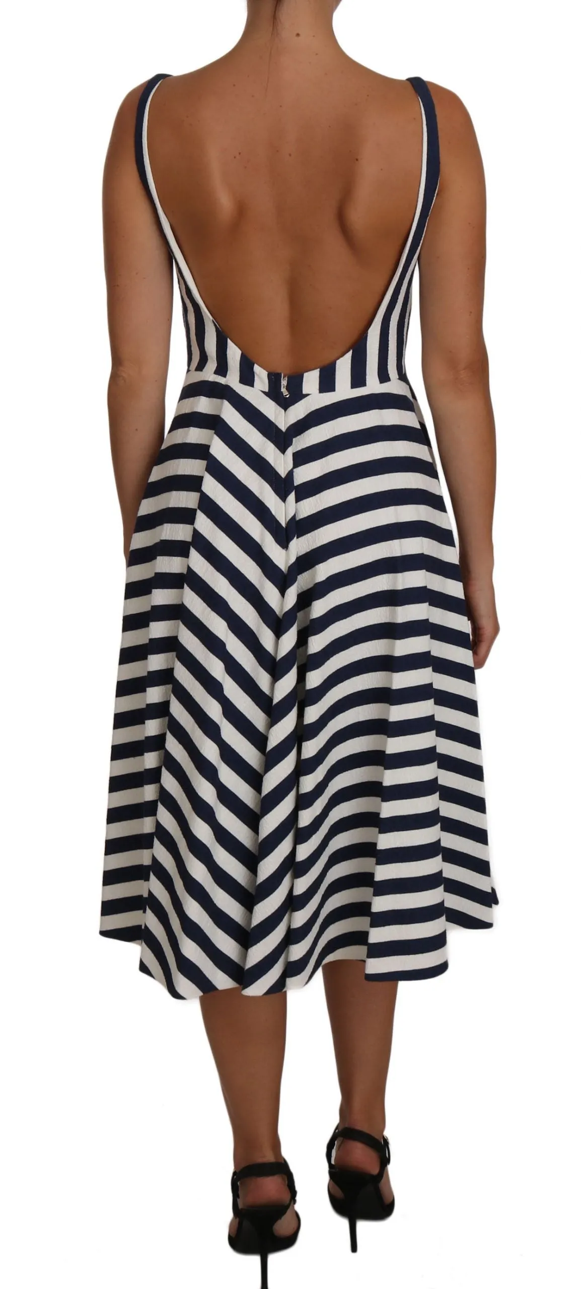 Blue White Striped Embroidered Beach Dress