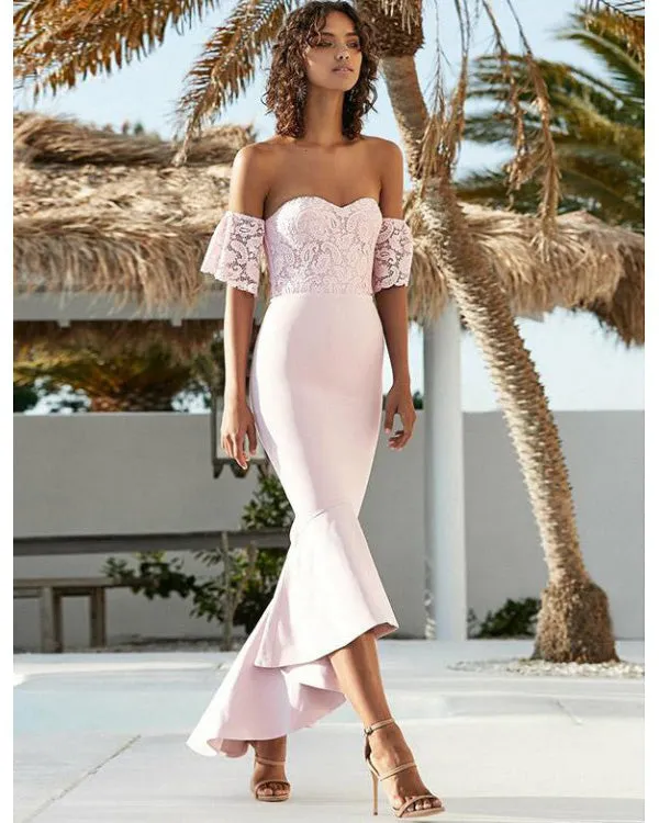 Blush Pink 2019 Cap Sleeve Lace Bridesmaid Dresses Mermaid Party Gowns Ankle Length