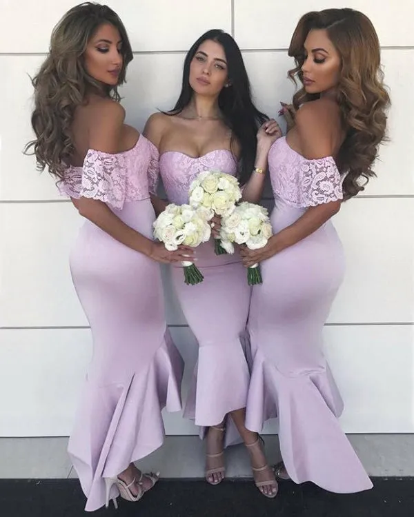 Blush Pink 2019 Cap Sleeve Lace Bridesmaid Dresses Mermaid Party Gowns Ankle Length