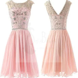 Blush Pink Beaded Chiffon Cute Graduation Dresses, Homecoming prom dresses, SF0039