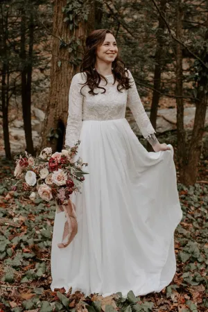 Boat Neck Lace Chiffon Wedding Dresses for Bride 2020