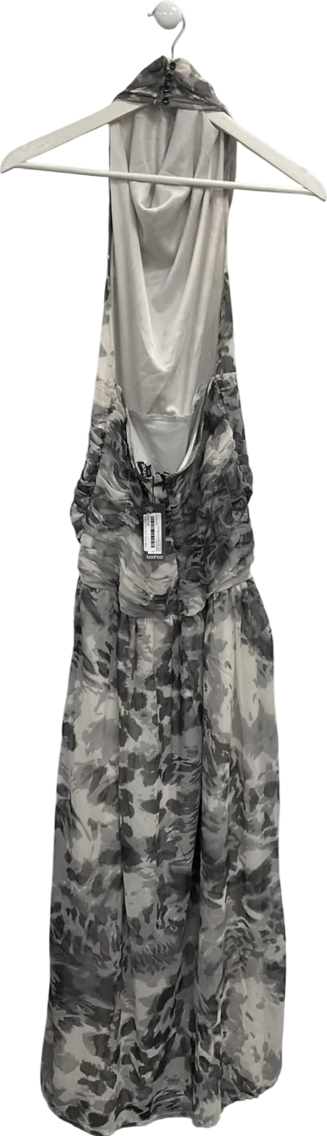 boohoo Grey Chiffon Leopard Print Halterneck Maxi Dress UK 12