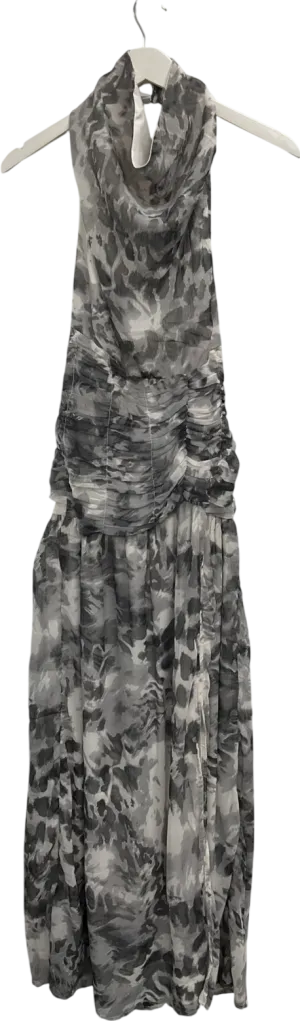 boohoo Grey Chiffon Leopard Print Halterneck Maxi Dress UK 12