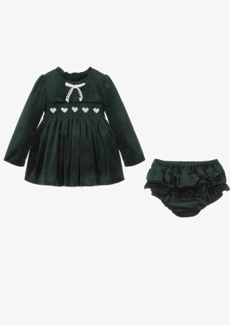 Bottle Green Smocked Velour Jam Pant Set