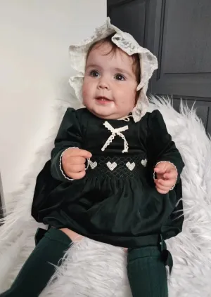 Bottle Green Smocked Velour Jam Pant Set