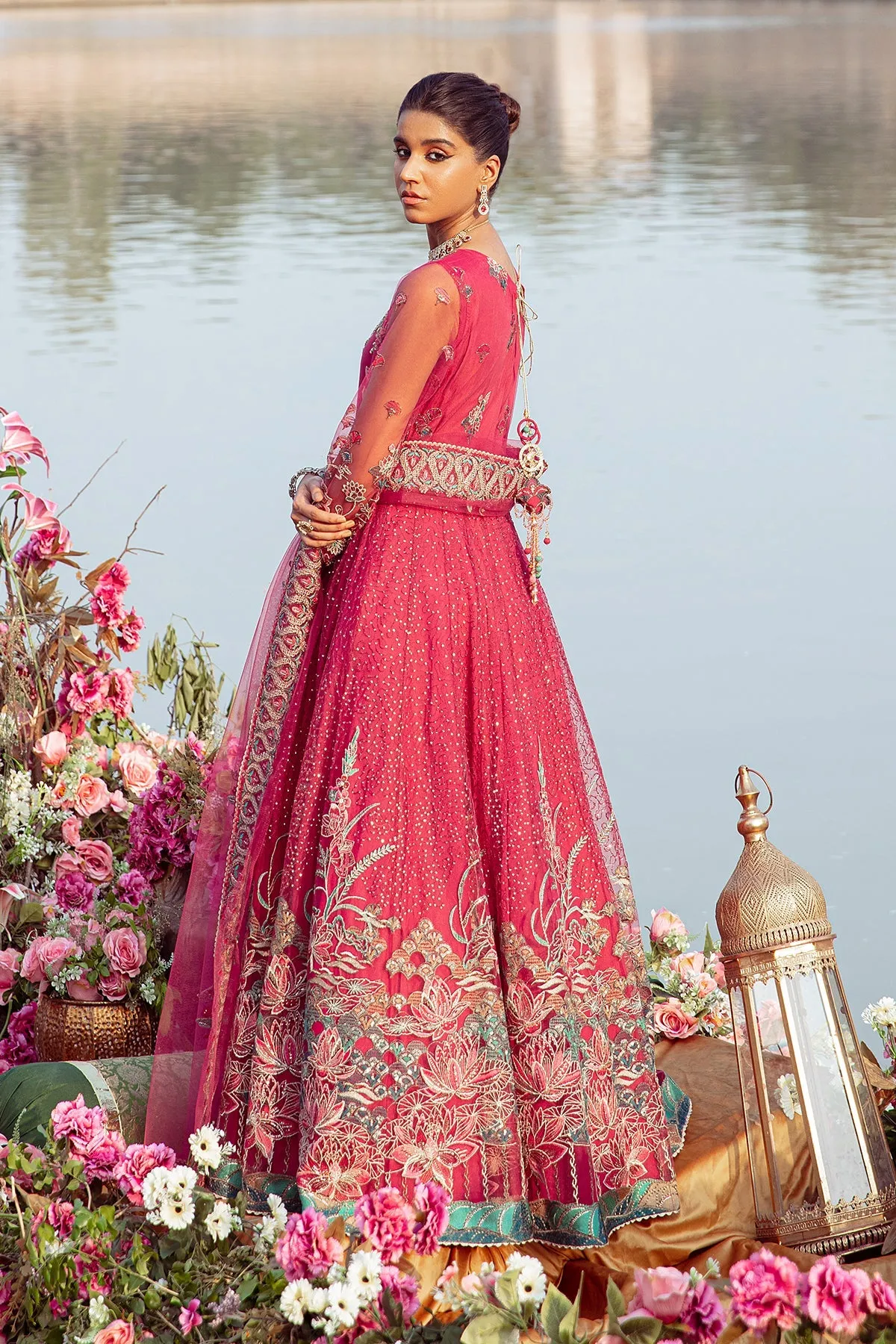 Bright Pink Embroidered Pakistani Wedding Dress in Long Frock Style