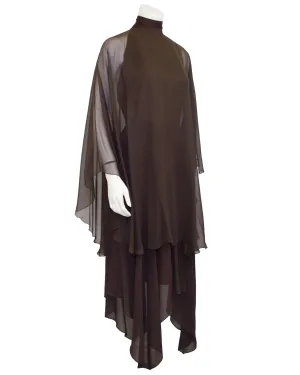 Brown Chiffon Halter Gown and Scarf
