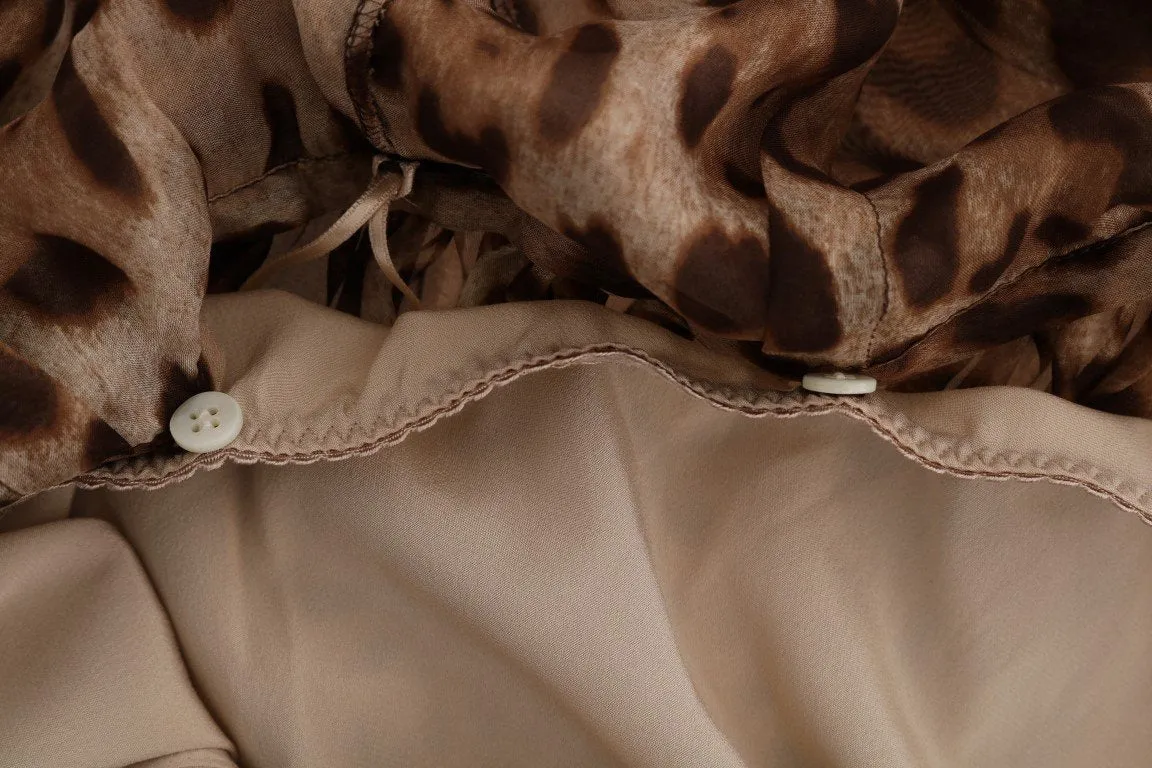 Brown Leopard Silk One Shoulder Dress