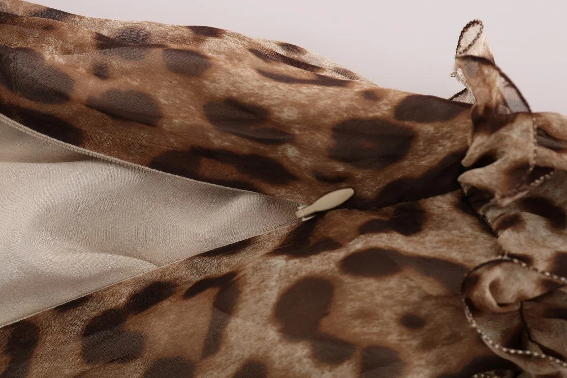 Brown Leopard Silk One Shoulder Dress