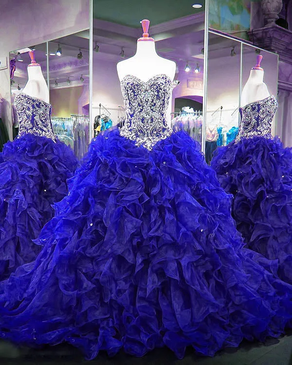Burgundy Quinceanera Dresses Beaded Sparkly Rhinestones Puffy Ruffles Ball Gown Sweet 16 Dress vestidos de quinceañera