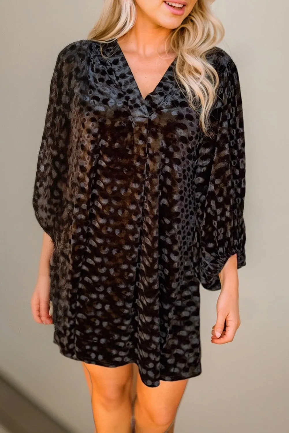 Burton Textured Balloon Sleeve Velvet Mini Dress - Black
