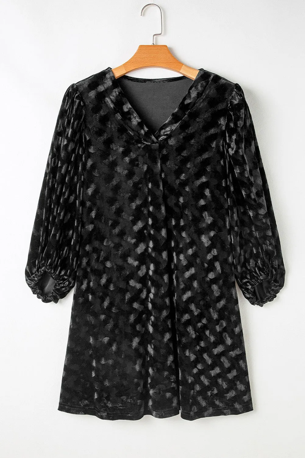 Burton Textured Balloon Sleeve Velvet Mini Dress - Black
