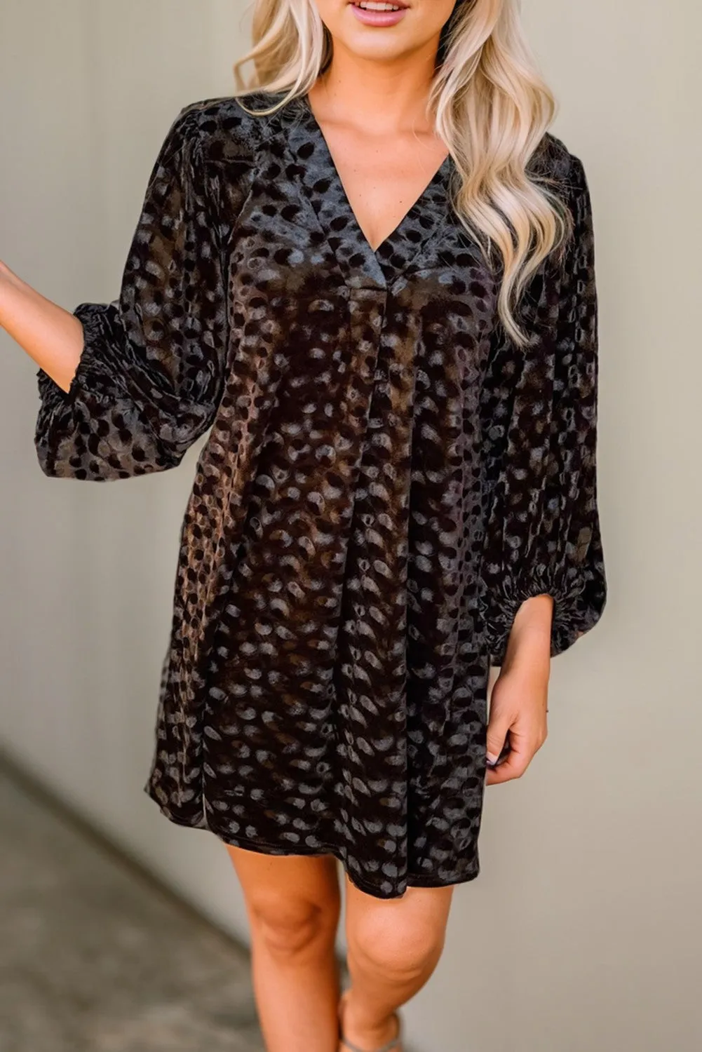 Burton Textured Balloon Sleeve Velvet Mini Dress - Black