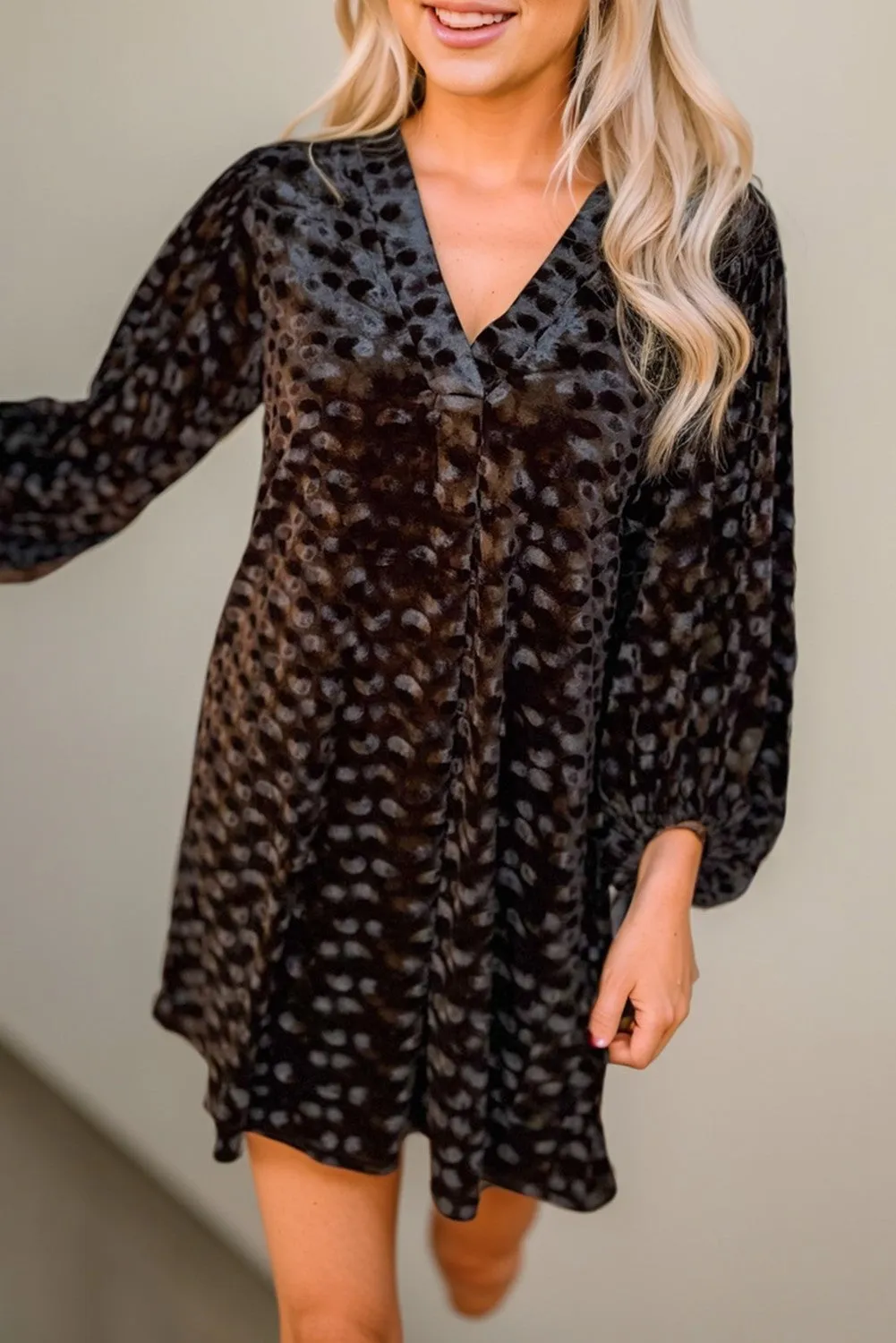 Burton Textured Balloon Sleeve Velvet Mini Dress - Black