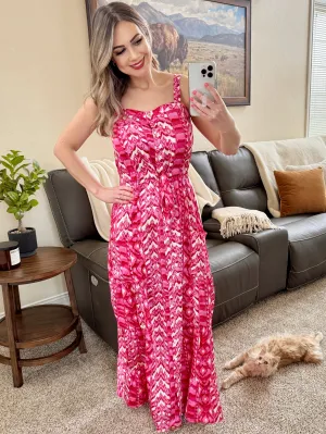 Button Down Dress With Pockets In Pink Multi