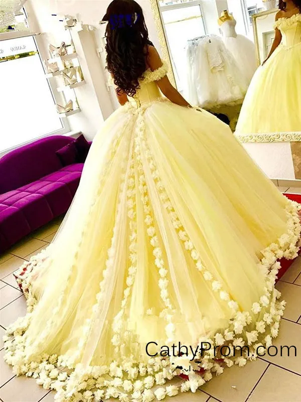 Cap Sleeve Yellow Beautiful Flower Sweetheart Prom Evening Gowns HSC2215