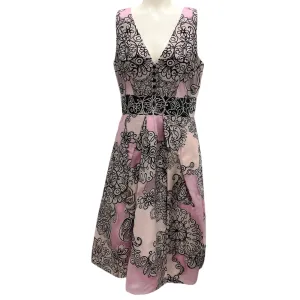 Carolina Herrera Vintage Pink / Black Sleeveless V-Neck Jacquard Cocktail Dress