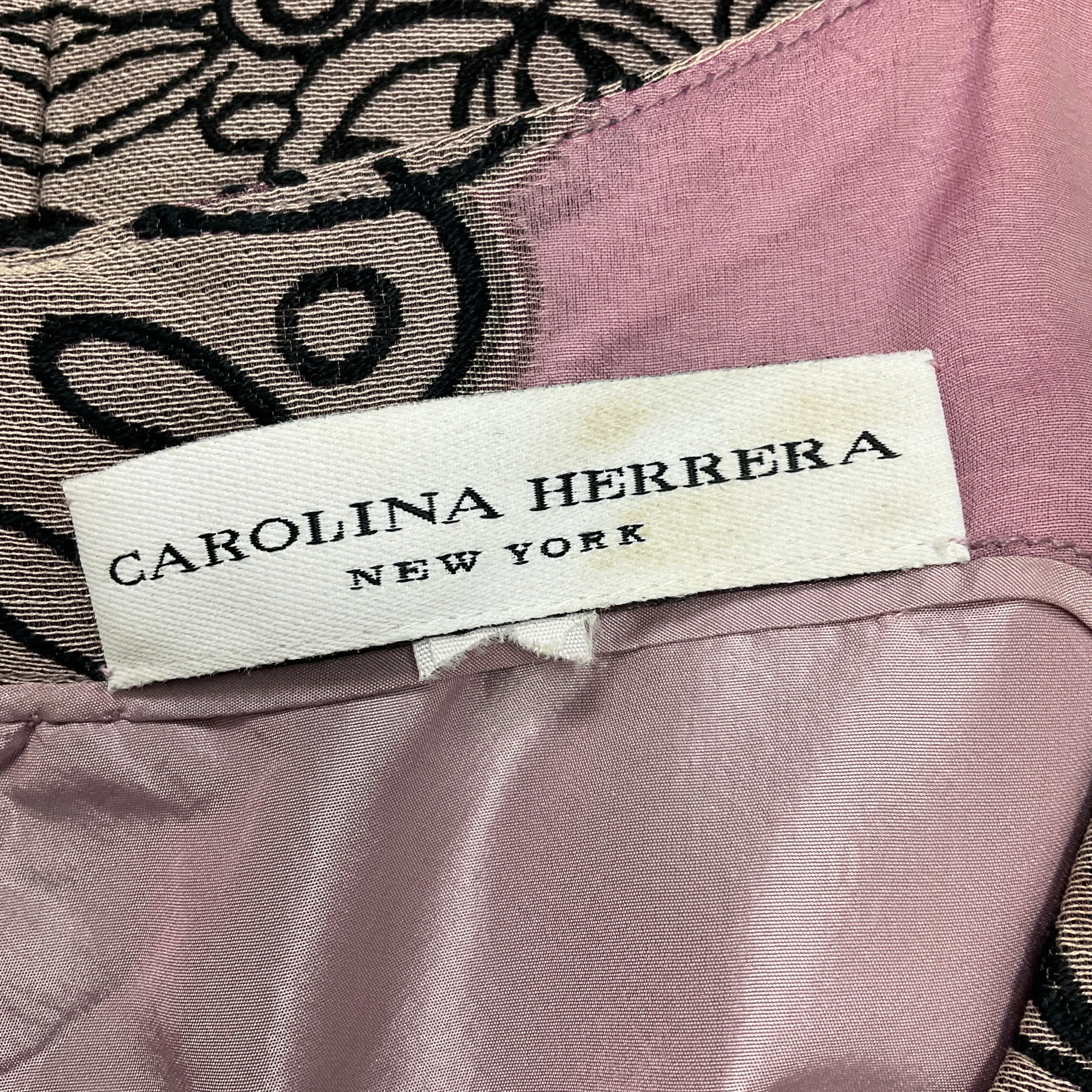 Carolina Herrera Vintage Pink / Black Sleeveless V-Neck Jacquard Cocktail Dress