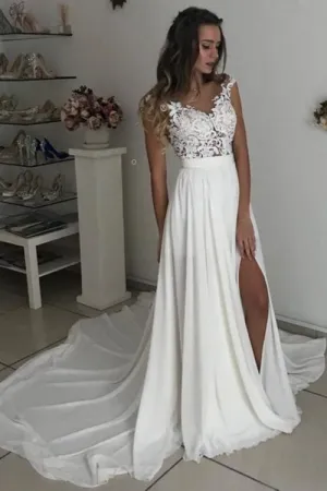 Casual Summer Chiffon Wedding Gown with Side Split