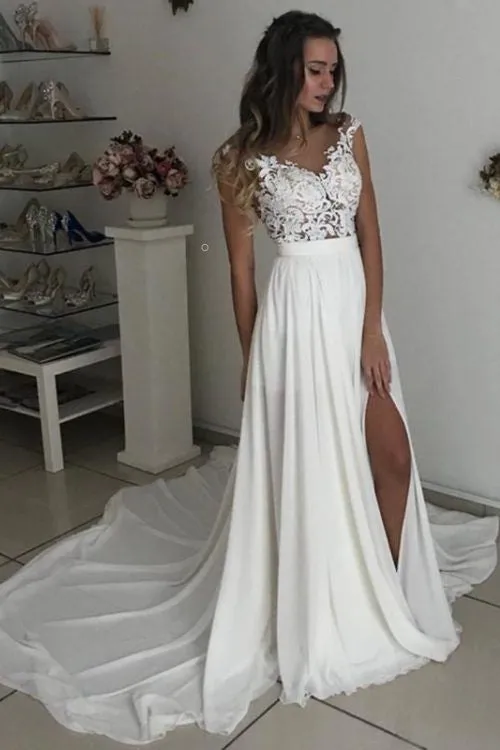 Casual Summer Chiffon Wedding Gown with Side Split