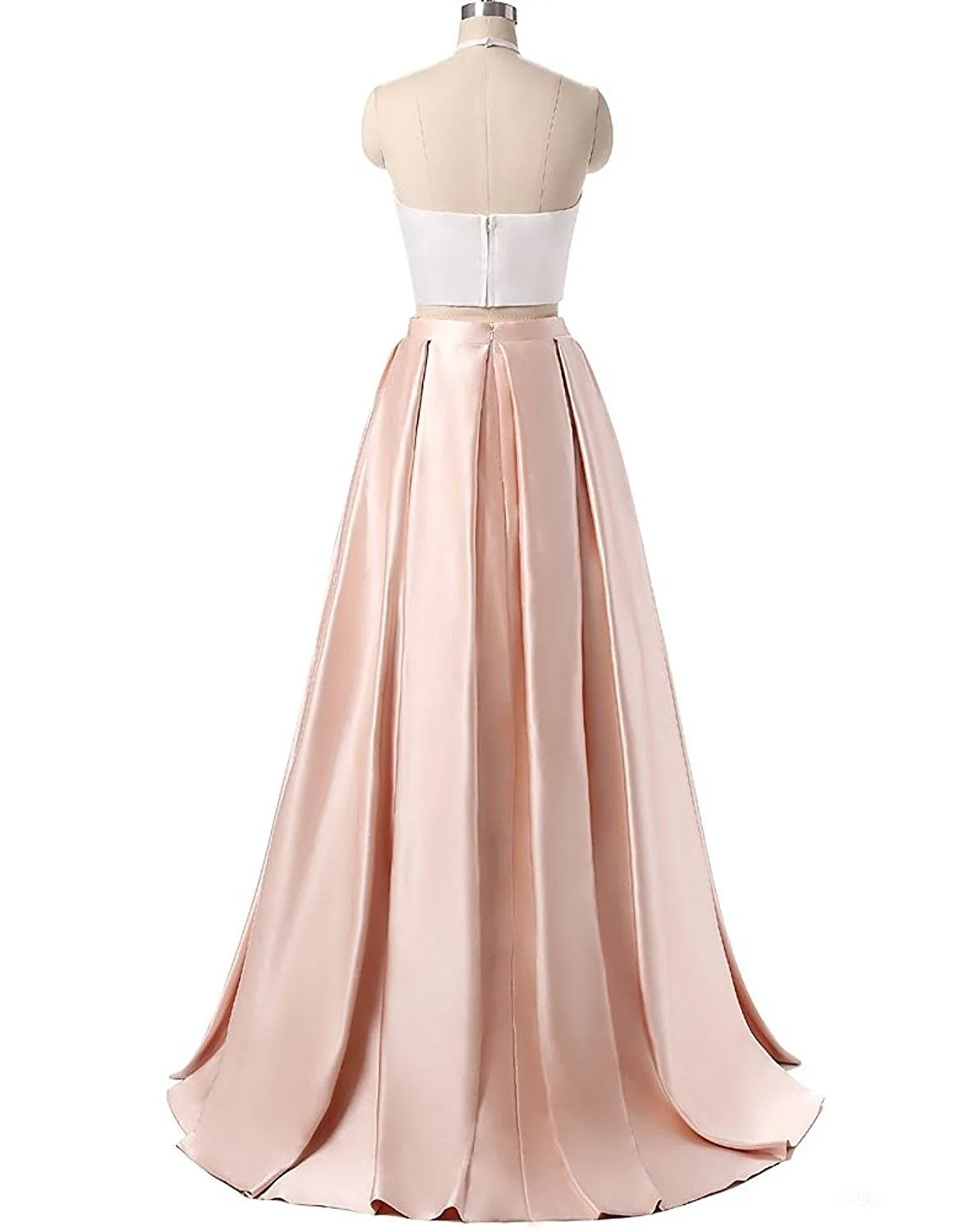 Champagne Satin Two Piece Long Prom Dress