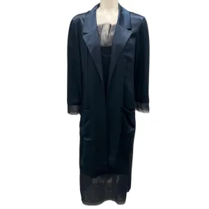 Chanel Boutique Vintage 1999 Navy Blue Tulle Trimmed Silk Robe and Dress Two-Piece Set