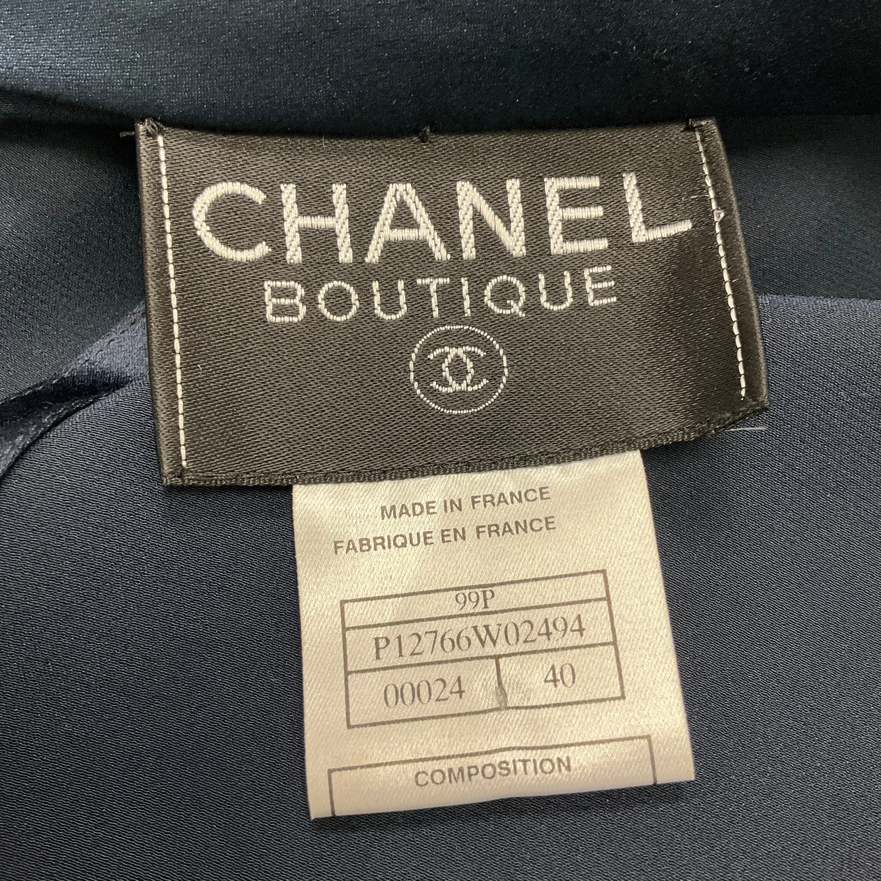 Chanel Boutique Vintage 1999 Navy Blue Tulle Trimmed Silk Robe and Dress Two-Piece Set