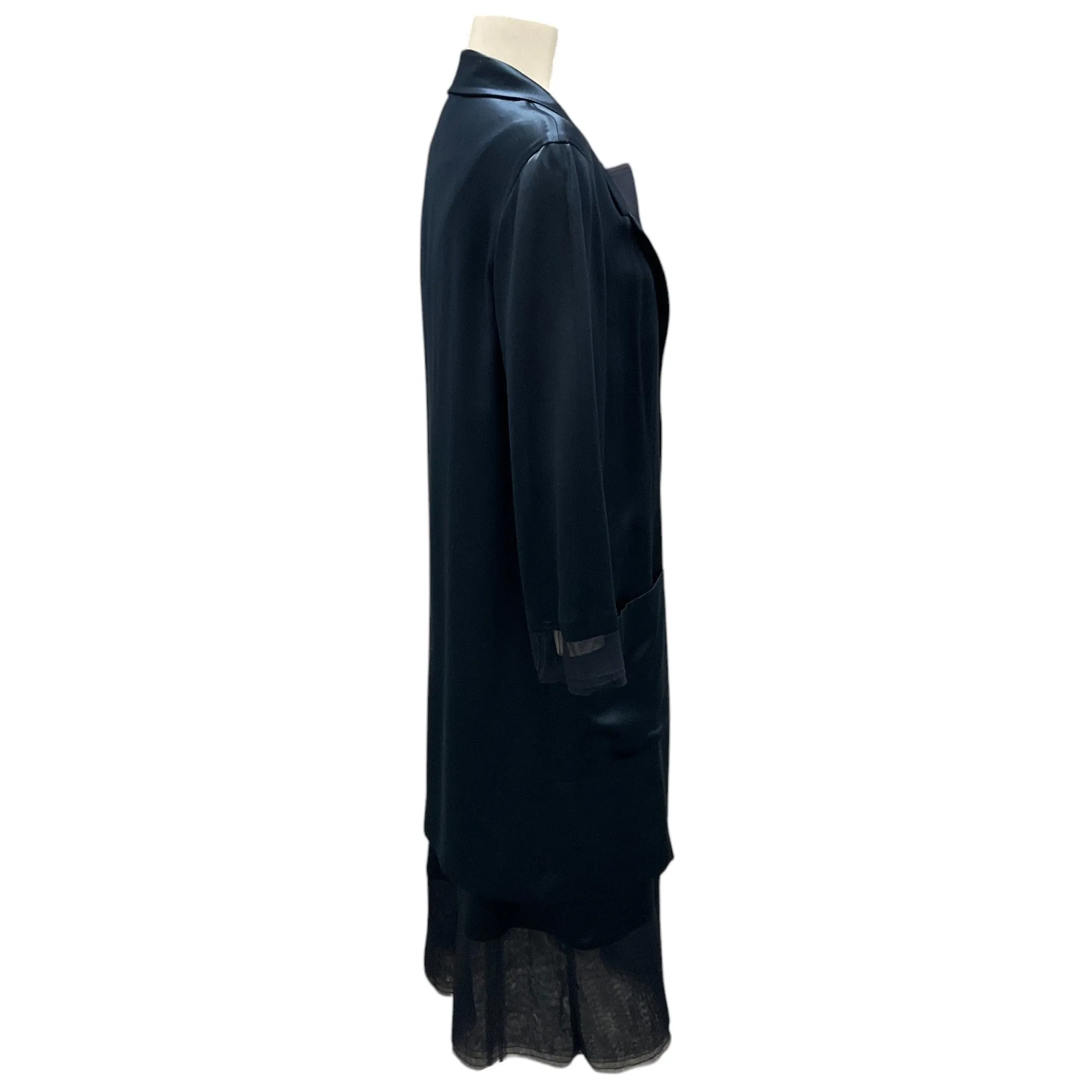 Chanel Boutique Vintage 1999 Navy Blue Tulle Trimmed Silk Robe and Dress Two-Piece Set
