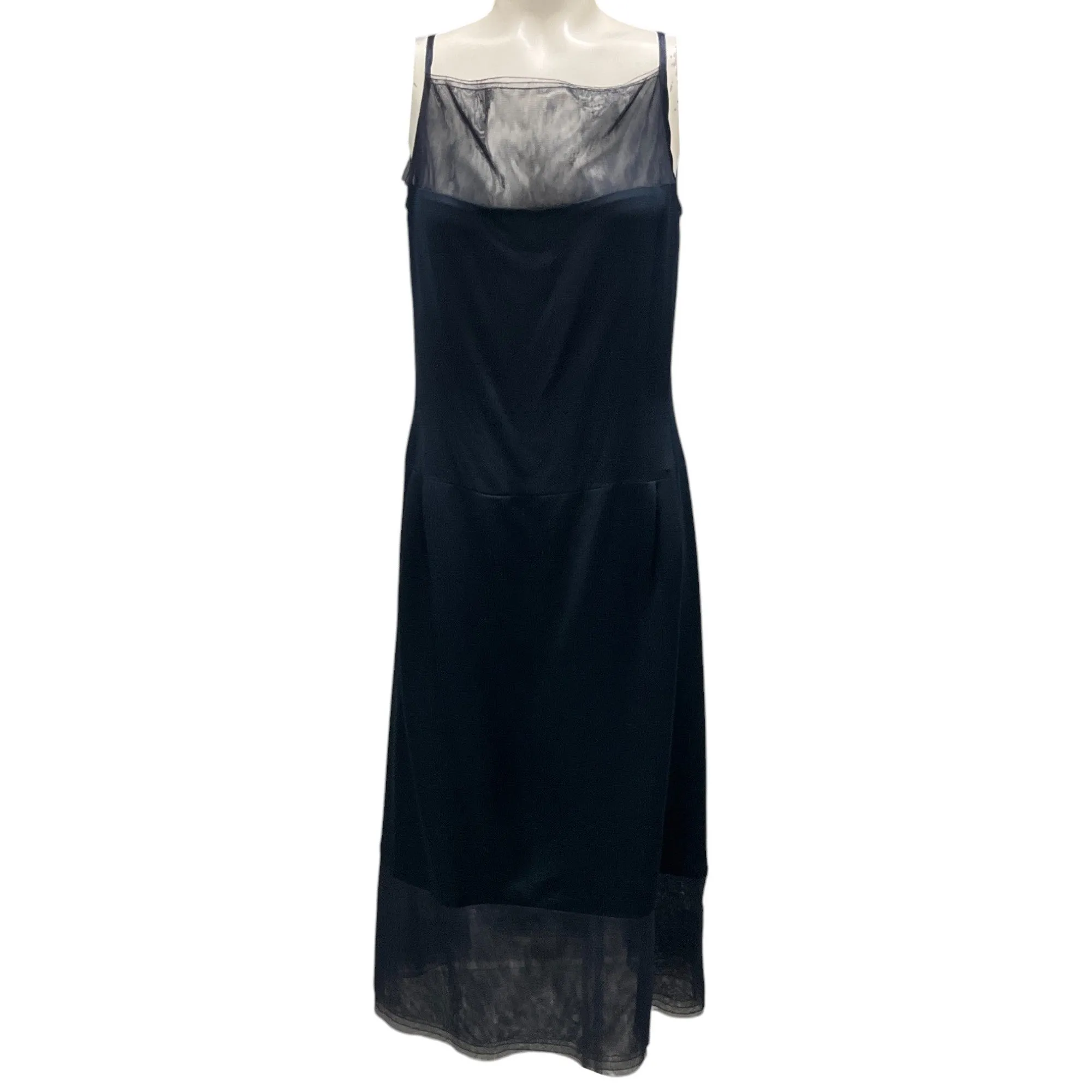 Chanel Boutique Vintage 1999 Navy Blue Tulle Trimmed Silk Robe and Dress Two-Piece Set