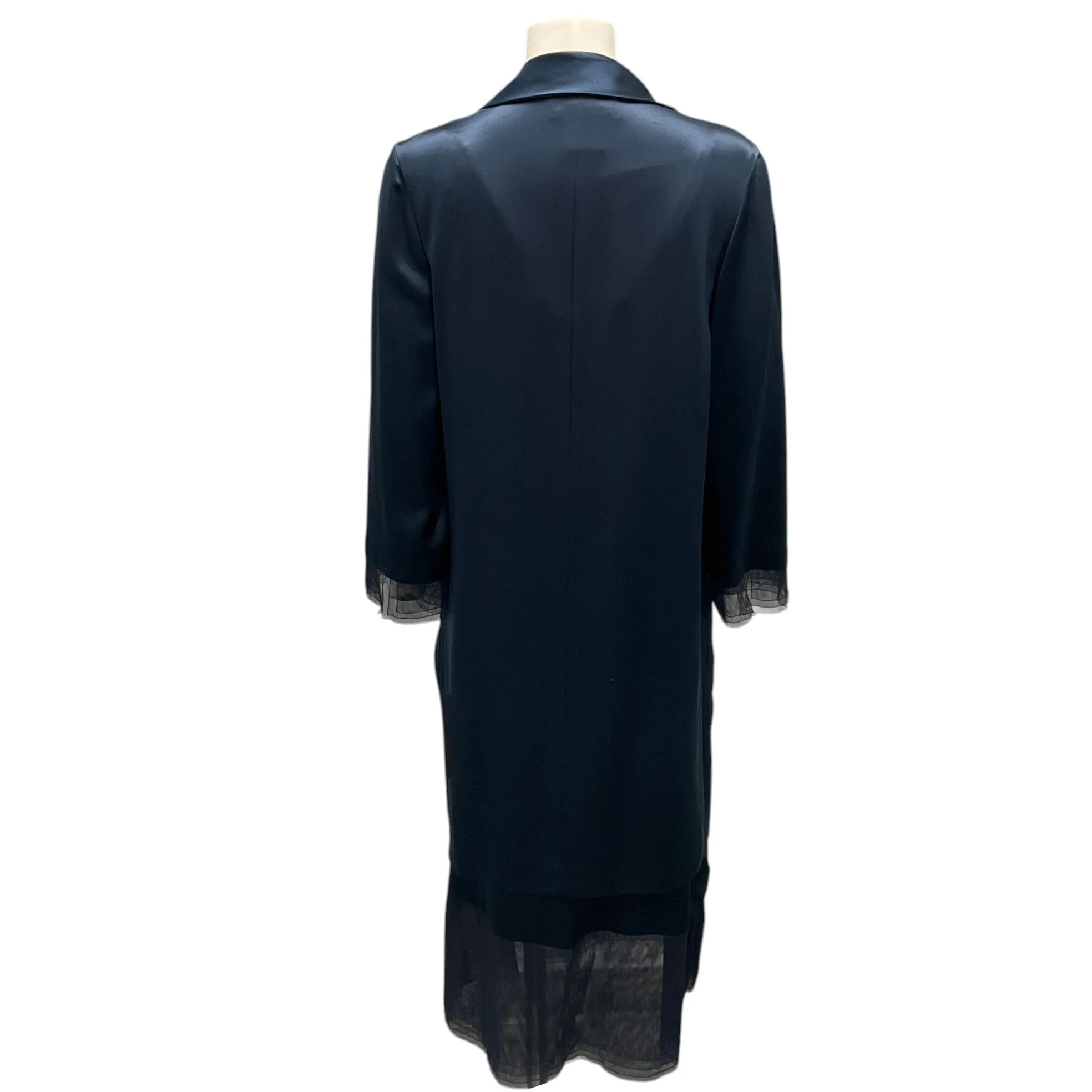 Chanel Boutique Vintage 1999 Navy Blue Tulle Trimmed Silk Robe and Dress Two-Piece Set