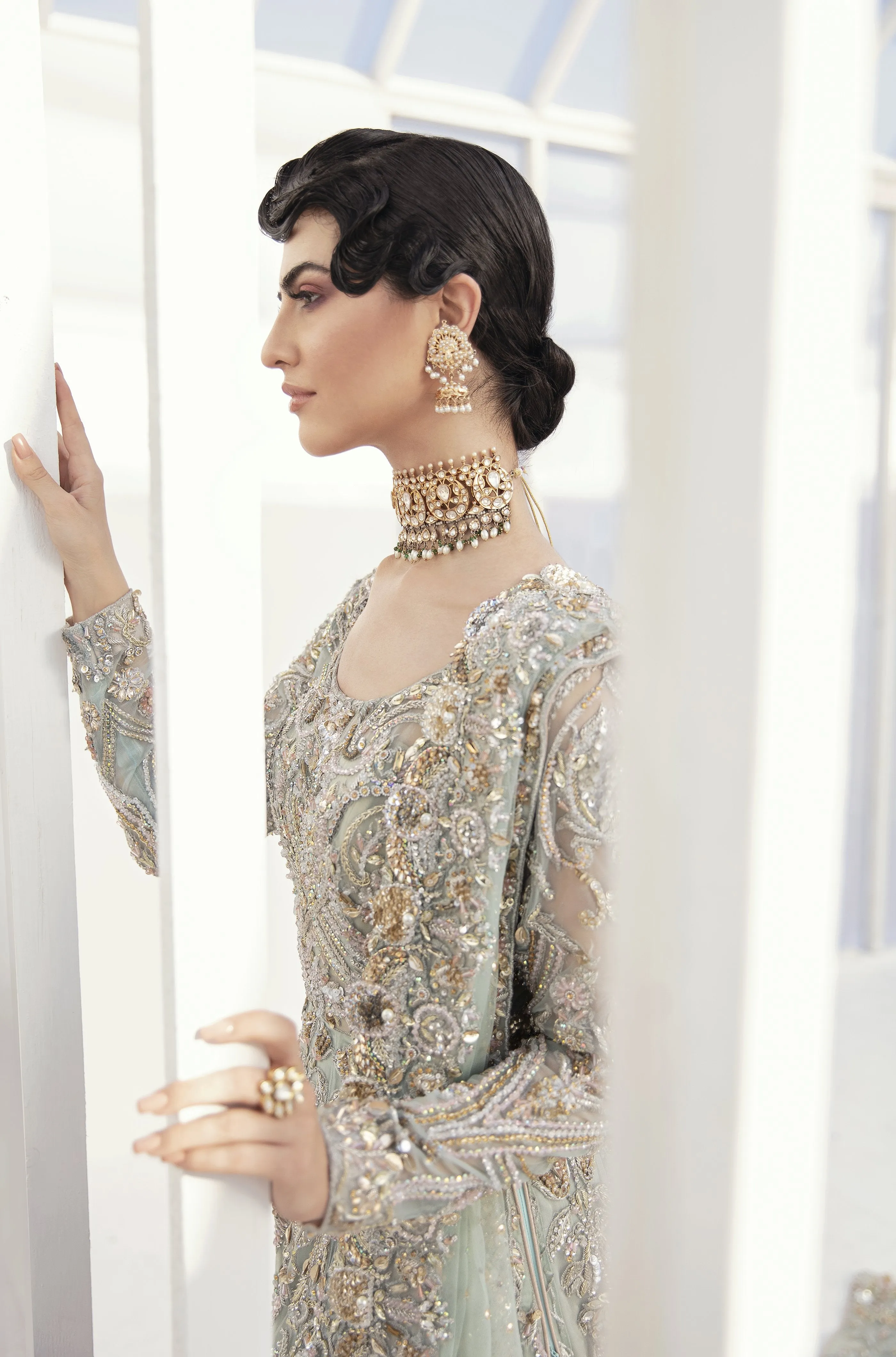 Charming Pakistani Bridal Lehenga Designs in Embellished Heavy Zardozi Work for Wedding Wear in Long Tail Gown with Dupatta #BN940