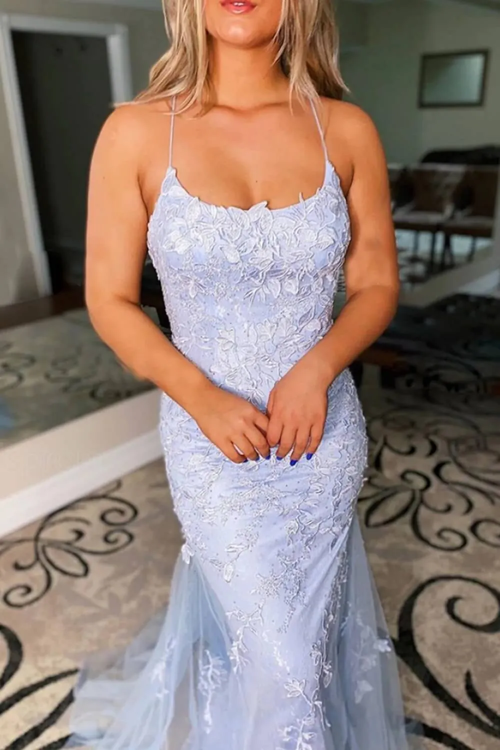 Cheap Blue Lace Pron Dresses Croset 2025 Mermaid Evening Dress