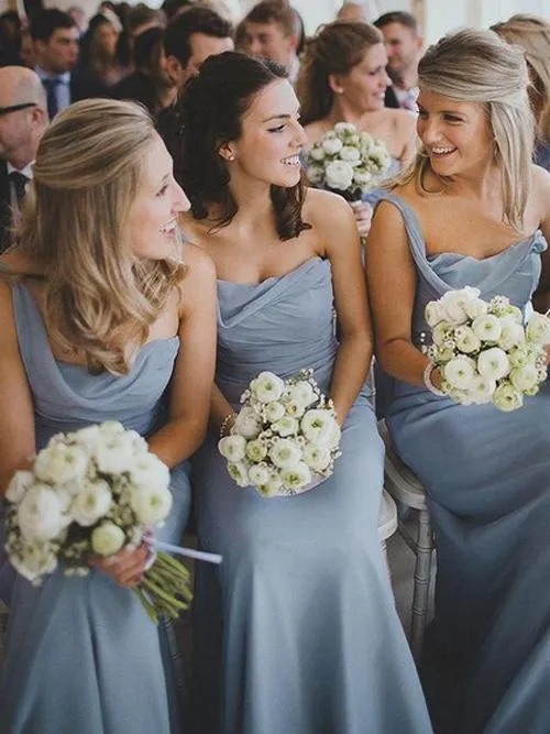 Cheap Column Chiffon Ruffles One Shoulder Long Bridesmaid Dresses on Line, MB120