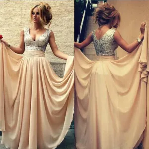 Cheap V-Neck Long Chiffon Charming Prom Dresses, BG51085
