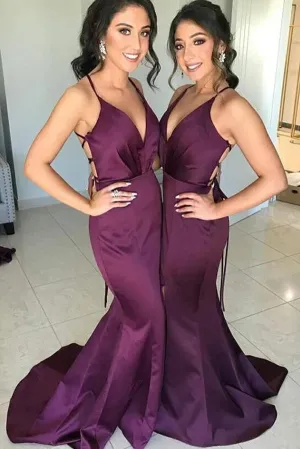 Cheap V-neck Purple Mermaid Bridesmaid Dresses Online,MBD120