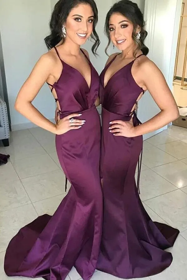 Cheap V-neck Purple Mermaid Bridesmaid Dresses Online,MBD120
