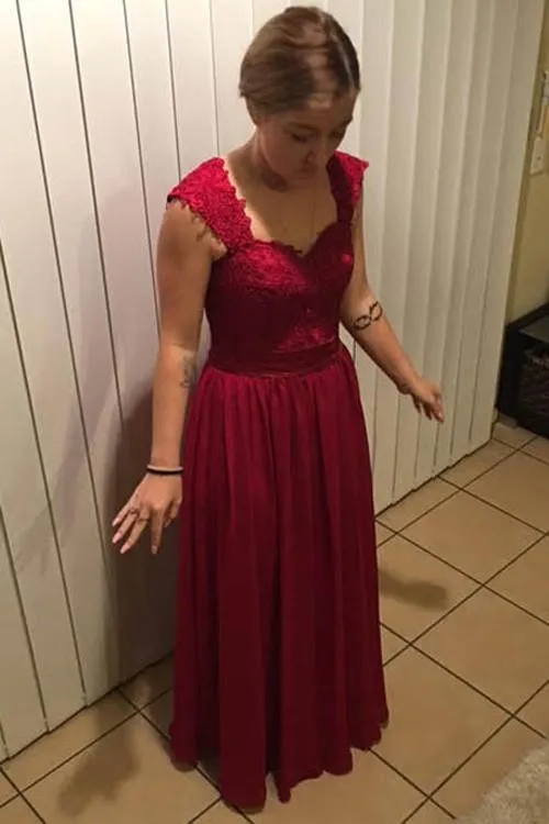 Chiffon Beaded Simple A-line Cap Sleeve Long Bridesmaid Dresses on line, MB124