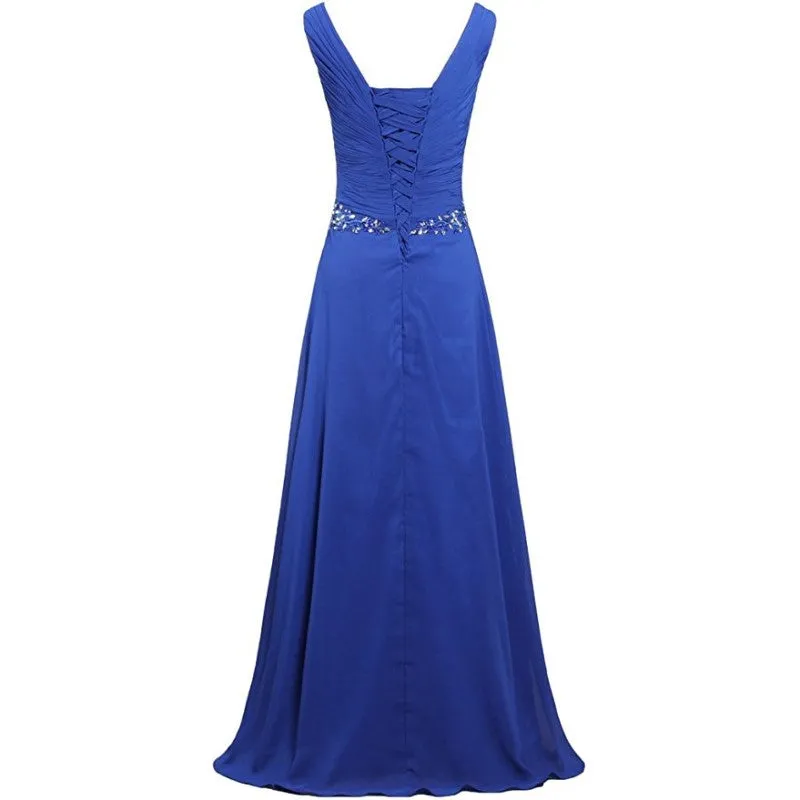 Chiffon Bridesmaid Dresses Long Formal Prom Dress Beaded Wedding Gowns