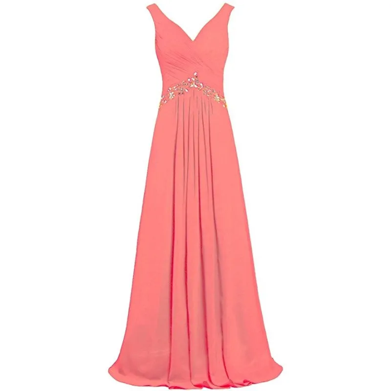 Chiffon Bridesmaid Dresses Long Formal Prom Dress Beaded Wedding Gowns